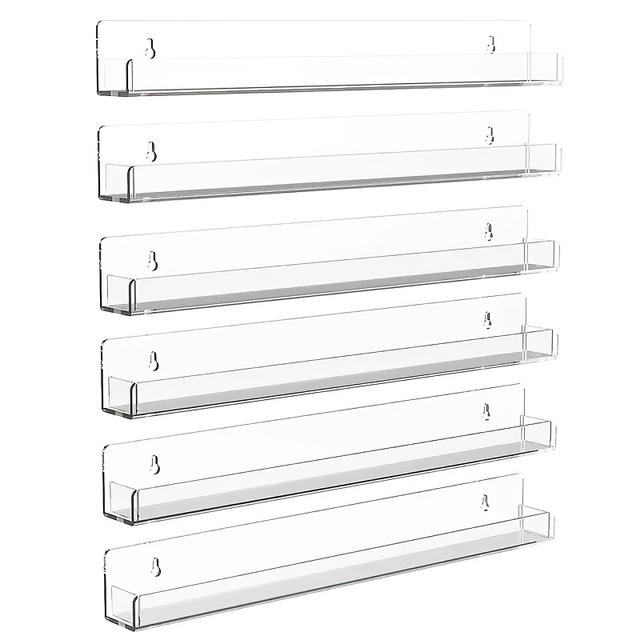 TEMU 3/6/9/12pcs Set Crystal Acrylic Nail Polish Floating Shelf, 15 Inch Clear With Hooks, , Retail, Locker Room, Bathroom Storage Rack, Space-saving Wall-mounted Storage Rack, Floating Shelves