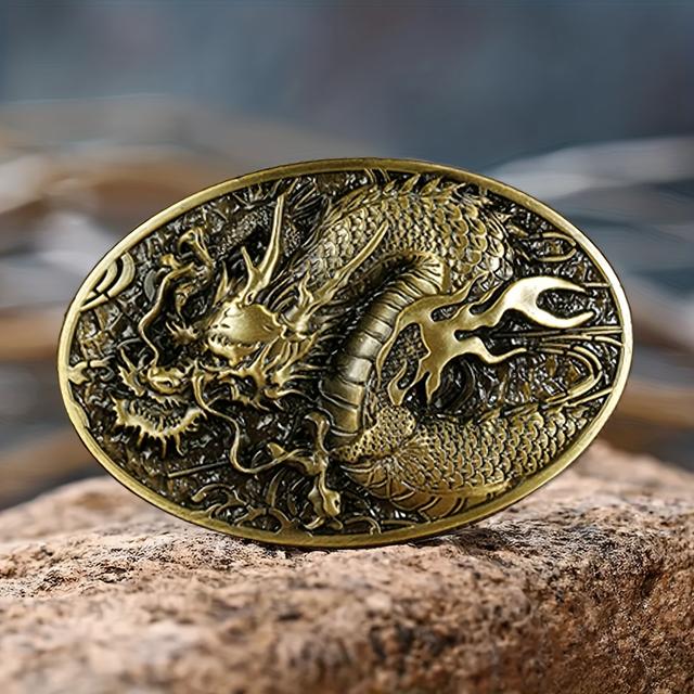 TEMU 1pc Three-dimensional Dragon Flying Oval Buckle, Trendy Western Simple Men's Novelty Belt Buckle, Western European And With Any Style Belt, Gift