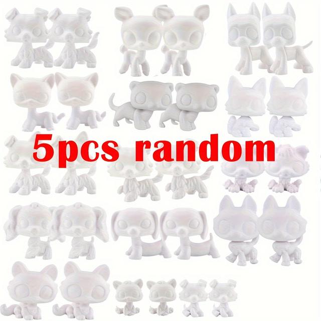 TEMU قاعدة مجسمات LPS، 5 قطع عشوائية من الكلب الدوبرمان والهوسكي والكوكير سبييل والغراند دان، قطة كلبة، قطة قصيرة الشعر، قطة ذئب، غزال، قوالب طلاء فارغة متوافقة مع محبي LPS