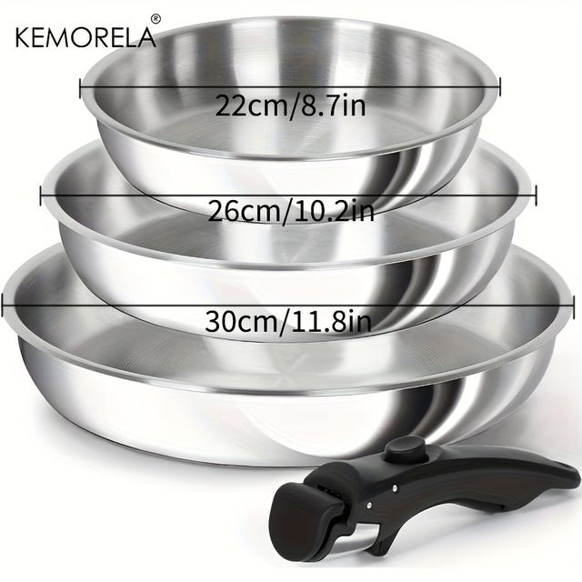 TEMU Juego de ollas KEMORELA de acero inoxidable 316, que wok y olla para estofado, con inducción en casa y camping en RV, diseño apilable con desmontables, seguro para usar en horno.