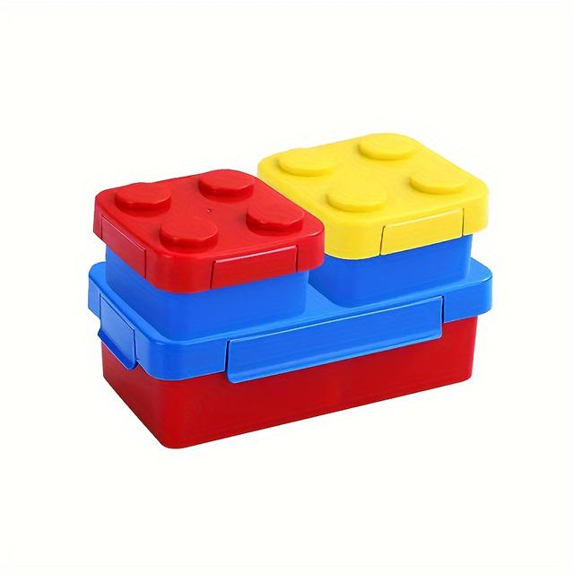 TEMU Building Block Lunch Box With Utensils, Designed For Students, Suitable For Schools, Cafeterias, And Young Workers, Ideal For Camping, Picnics, And Beach , As Well As For Home Kitchen Use