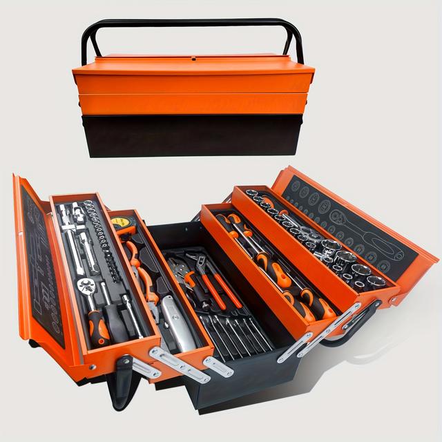 TEMU 85pcs Steel Portable Tool Box Set, Multi-functional Folding Socket Wrench Maintenance Kit For Garage & Factory Use, Ideal Gift For Dad - Uncharged, No Battery Required