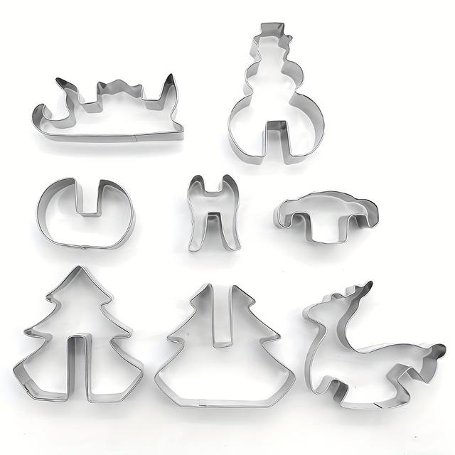 TEMU 8pcs Stainless Steel Christmas 3d Three-dimensional Cookie Cutter Stainless Steel Cookie Cutter Christmas Cookie Cutter Snowman Reindeer Sleigh Christmas Tree
