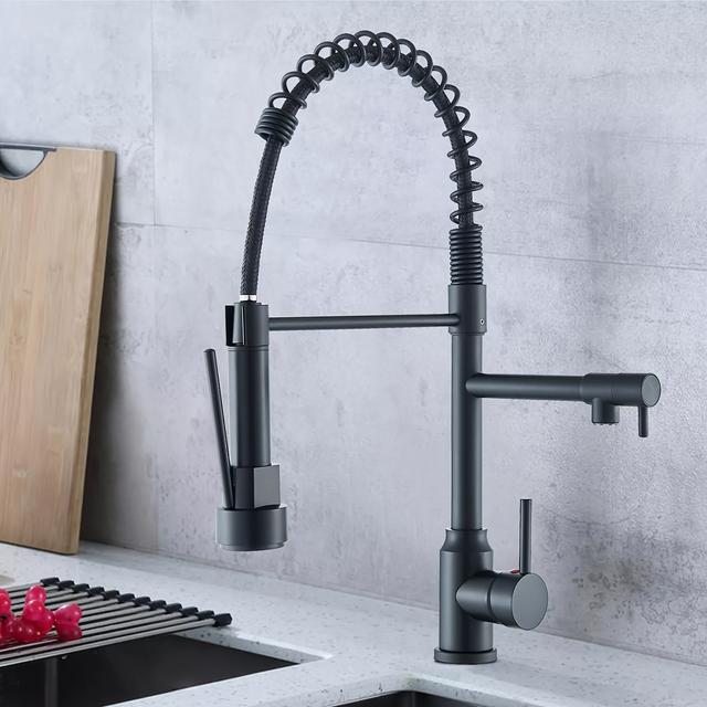 TEMU Faucet Antoni Black Kitchen Faucet, Single Handle With Pull Down Shower Commercial Industrial Stainless Steel Single Handle Single Hole Spring Loaded Farmhouse Rv Sink Faucet, Matte Black
