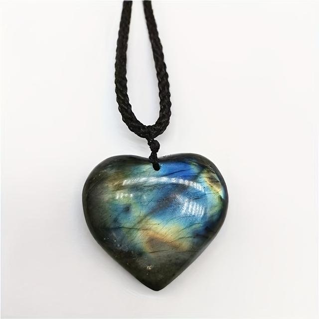 TEMU 1pc Of Natural Labradorite Heart Pendant, Beautiful And Easy, Enhances Your Charm