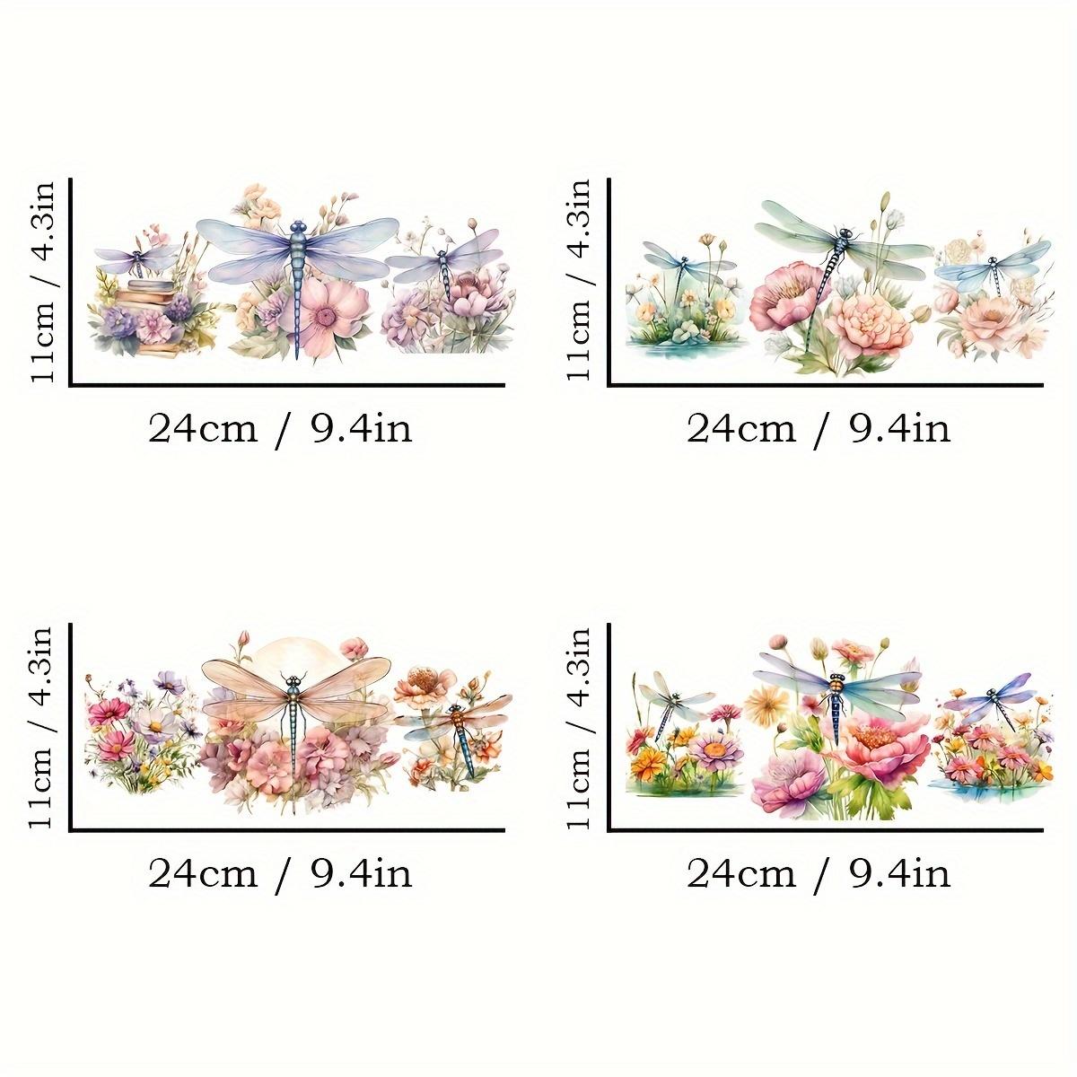 TEMU 4pcs Dragonfly Dtf Transfer Paper For 16oz Glass Cups, Scratch-resistant Decals With Vibrant Colors & Easy Application, For Mugs & Water Bottles, 4.3" X 9.4"