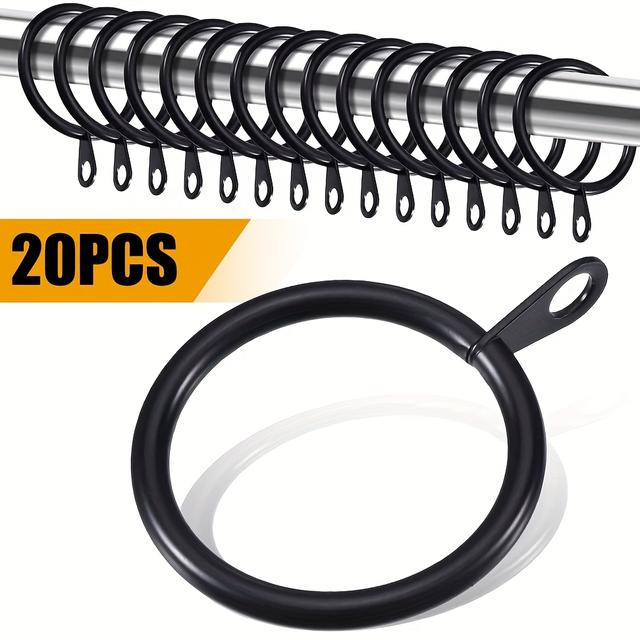 TEMU 20pcs Black Metal Curtain Rings - Durable Sliding Eyelet Rings For Drapes And Rods, Contemporary Home Decor, Internal Diameter 1.8 Inches, Secure Spring Mechanism For Smooth Hanging