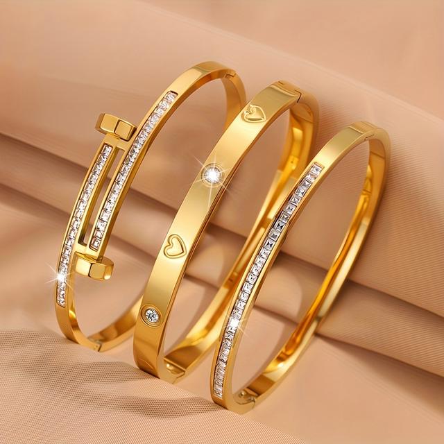 TEMU 3pcs Waterproof Stainless Steel Fashion Bracelets Suitable For Men And Women, Stylish Jewelry Accessories