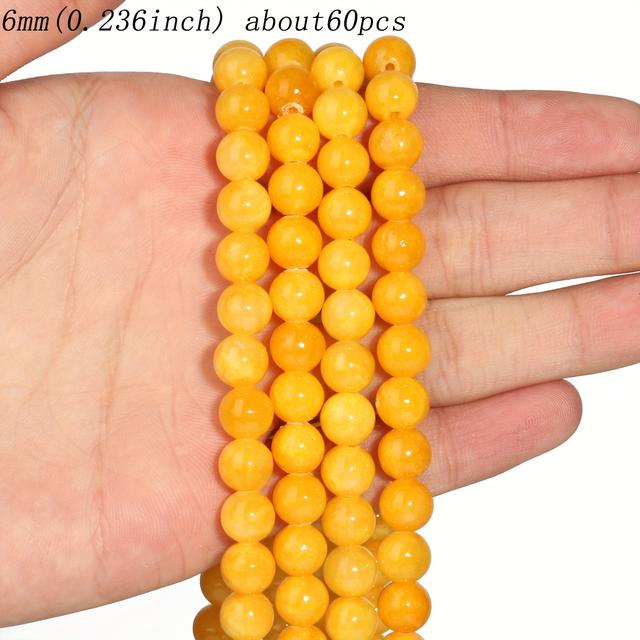 TEMU Vibrant Yellow Chalcedony Natural Stone Beads - Glossy Round Loose Spacer Beads 6/8/10/12mm For Making, Necklace & Bracelet Crafting Accessories, Beads For Jewelry Making