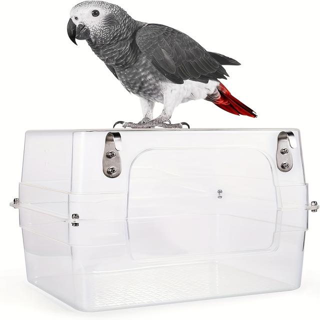 TEMU Colorday Large Transparent Bird Bath For Cage - Durable Abs Plastic Parrot Shower, Swimming Pool Box Accessories, Ideal For African Greys, & More