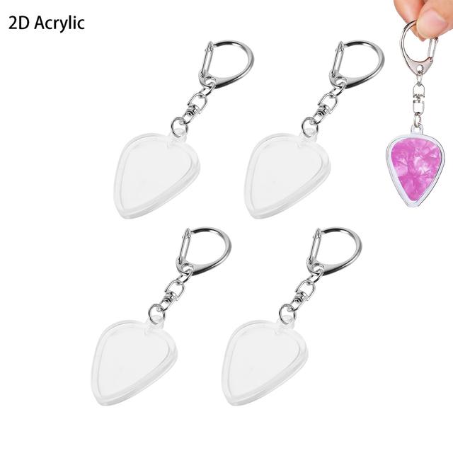 TEMU 2D 아크릴 4pcs 투명 하트 모양 기타 패들 홀더 키체인 - 패들 보관함 미포함