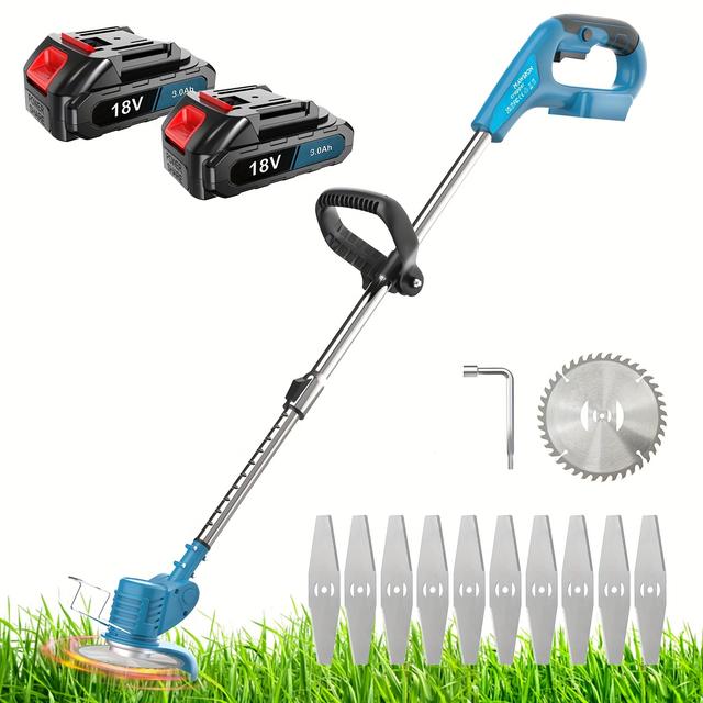 TEMU Cortador de sem fio baterias, cortador de ajustável para jardim com 13 lâminas, cortador de elétrico leve para jardim, cortador de compatível com bateria Makita 18V para corte de e de daninhas.