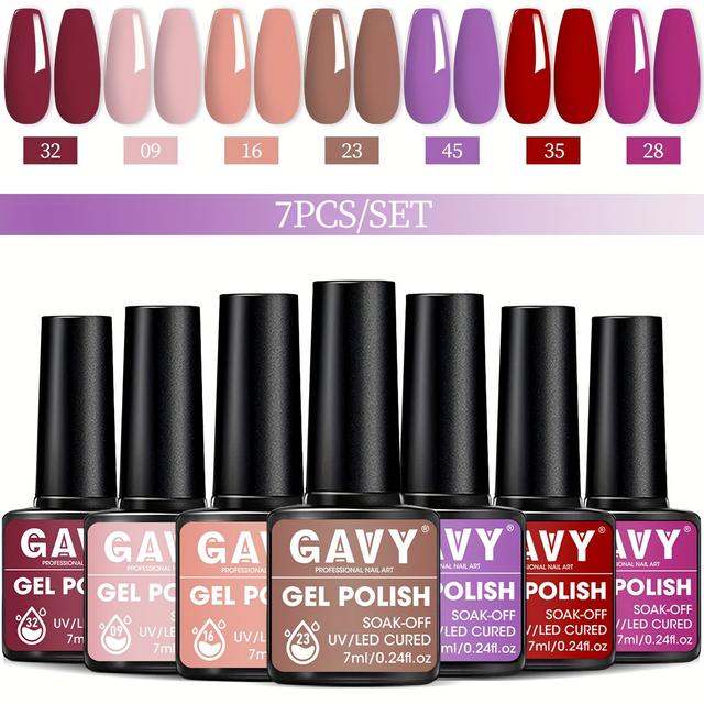 TEMU Set de 7 esmaltes de uñas - nude, polvoriento y , varios colores de varnish de uñas semipermanente, kit de esmaltes líquidos sin alcohol, para manicuras - Fórmula de secado rápido