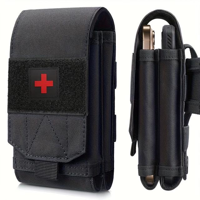 TEMU Luciernaga Dual Layer Phone Pouch With Us Flag Patch - Heavy-duty Tactical Phone Holder, Adjustable Strap & Molle System Compatible, For Hunting, Camping