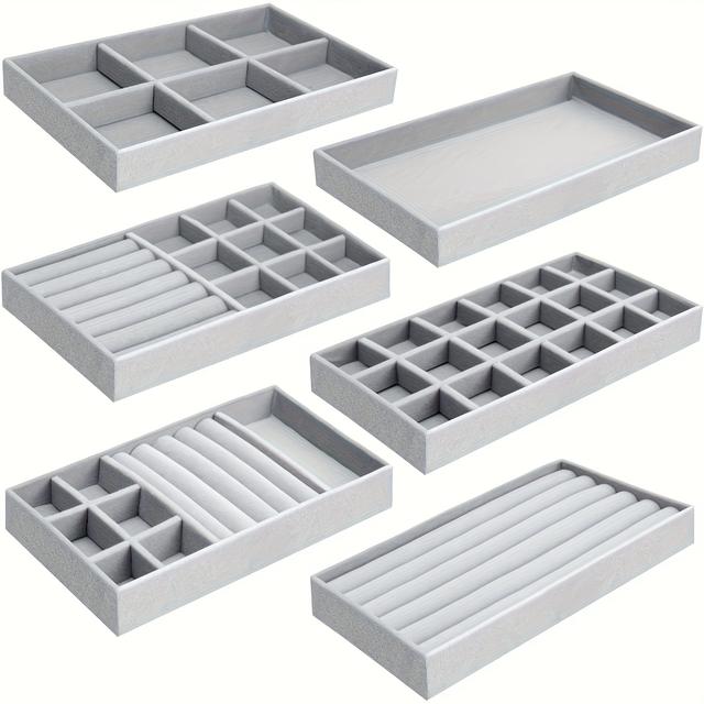 TEMU 6pcs Set Of Velvet Jewelry Trays, Suitable For Rings, Earrings, Bracelets, Necklaces, And Jewelry Storage