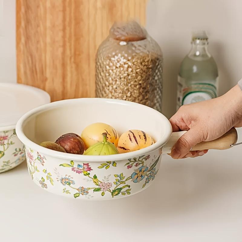 TEMU 1pcs Enamel Cheese Pot 20cm Thickened Large With Handle, Food Grade, Suitable For Induction Cooker And Gas Stove