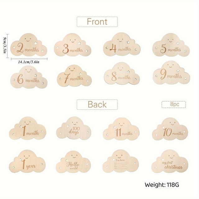TEMU 8pcs/1set Milestone Card, Wooden Milestone Birth Sign, Photography Milestone Card, First Year Growth Card, Pregnancy Journey Milestone Markers For Photo Props