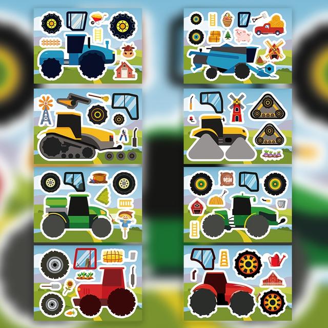 TEMU 8 Sheets Of Pastoral Construction Vehicle Creative Fun Cartoon Collage Diy Decorative Stickers For Phone Cases, Skateboards, Notebooks, And Guitars