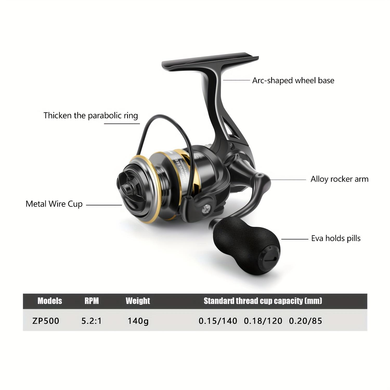 TEMU 1 szt. ZP500/800 Mini Kołowrotek, Przełożenie 5.2:1, Płynne Łożysko, Maksymalne Hamowanie 5kg, Sprzęt Wędkarski na Zewnątrz