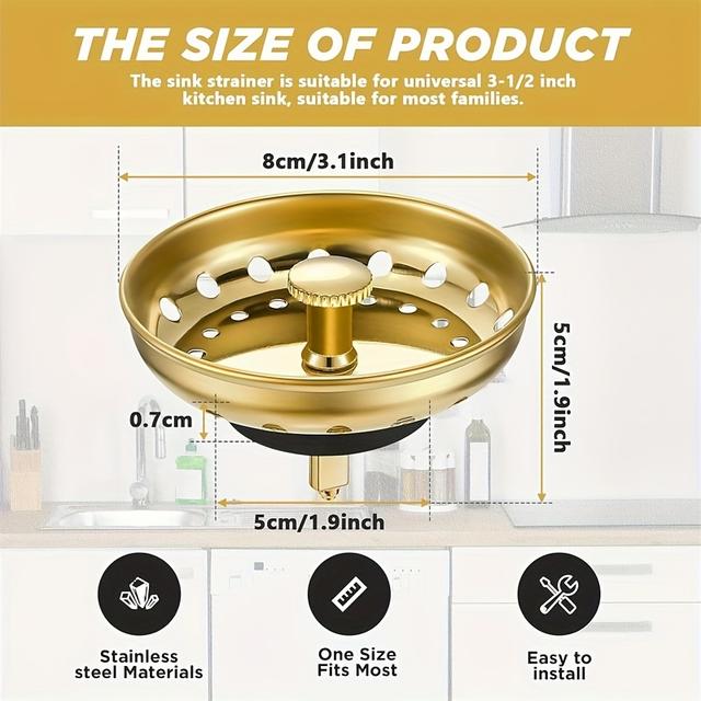 TEMU Set Of 1 Stainless Steel Kitchen Sink Strainer And Drain Stopper, 3-1/2 Inch, Dual-function Metal Basket With Plumbob,