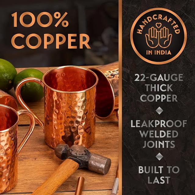 TEMU Gift Set Moscow Mule Mugs, Copper Cups Cylindrical Shape Handcrafted