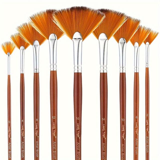 TEMU 9pcs Professional Brush Set - Premium Nylon Bristles For Watercolor, Acrylic, Oil, And More - Ideal Fan Shapes For Art, Nail, Face, And Craft Painting - Sturdy And For Novices And Professionals