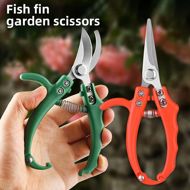 TEMU 2 Stück Grüne Gebogene + Rote Gerade Fischflossen-Gartenschere - Gartenschere zum Veredeln - Astschneider - Outdoor Haushalts-Gartenschere für Blumen Äste