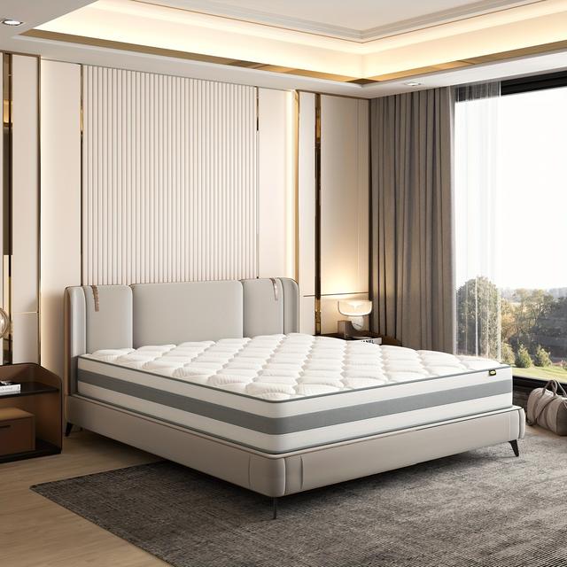 TEMU Matelas Orthopédique HOMAVO avec Mousse à de et Ressorts , Respirante à 7 Zones, Fermeté Moyenne (H3), Soutien Soulageur du Dos, Hauteur de 25cm, Couverture Blanche avec Couches Bleues et