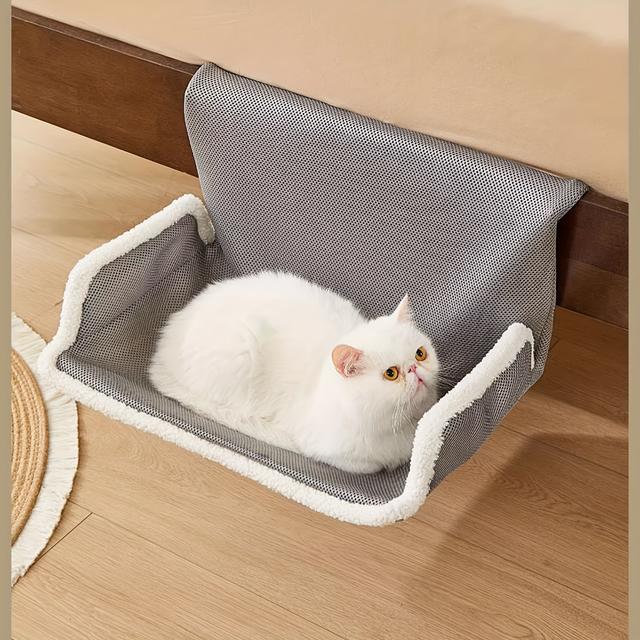 TEMU 1pc Contemporary Style, Easy-to-assemble, Window Hanging Cat Bed - Soft Gray With White Edging, Napping, Ideal For Bedside, Window Sill, Or Balcony, Cat | Modern Cat Bed | Durable Cat Bed