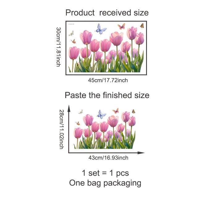 TEMU 1pc Tulip Window Stickers, Contemporary Style, Floral Patterned, , Removeble, Decorative Glass Cling For Home And Storefront Windows Etc.