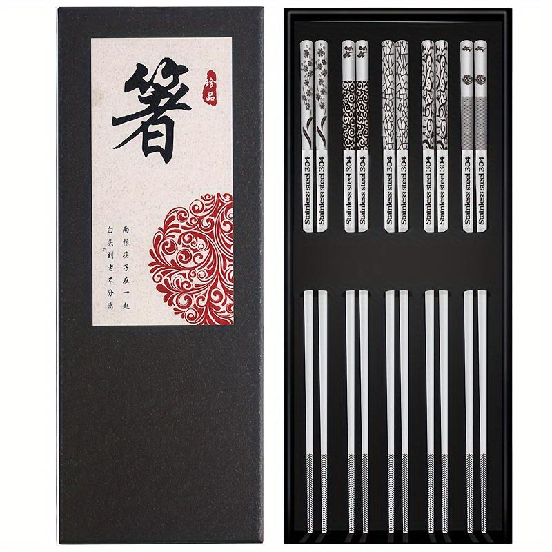 TEMU Metal Chopsticks Gift Set - Reusable, Dishwasher Safe Stainless Steel Sushi Pairs With Elegant Patterns, Non-slip
