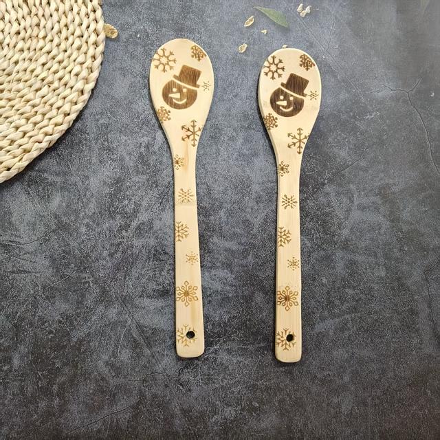 TEMU 2 ks Bambusová lžíce a naběračka, vyřezávané unikátní vzory, kuchyňské nástroje, vánoční dárek