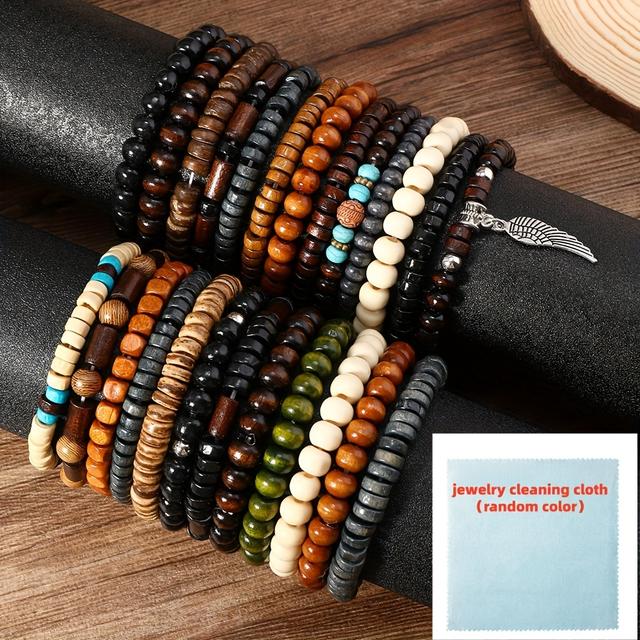 TEMU 25pcs Vintage Bohemian Wood & /stturquoise Beads Stacking Bracelet - Wood Beads Stackable Bracelets For , Jewelry For Daily Wear, Parties, Festivals - Style