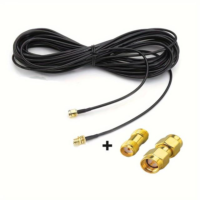 TEMU كابل تمديد محوري SMA 5M RG-174 مستدير مع موصل ذكر إلى ذكر، موصل نحاسي، وضع الطاقة غير المشحون - يتضمن محول SMA أنثى إلى أنثى RF Coax لهوائي WiFi وأجهزة LAN اللاسلكية وراديو هام