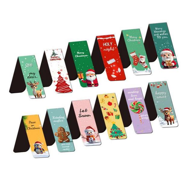 TEMU Set Of 12 Colorful Magnetic Bookmarks Featuring Christmas Characters, Including Santa Claus, Perfect As Festive Gift Tags For Students, Educators, And Book Enthusiasts, Combining Learning.