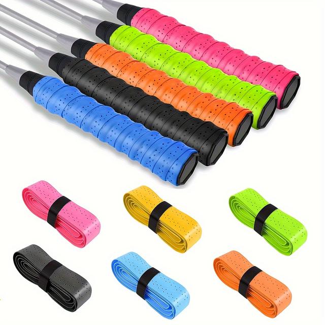 TEMU 6pcs, Tennis Racket Grip Tapes, Pu Absorbent Tennis Racket Badminton Grip Tape, Anti Slip & Quick-dry Squash Handle Grip Tape
