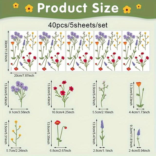 TEMU 5pcs, 40pcs, Colorful Flower Wall Stickers, Removable Flower Wall Stickers, Peelable And Stickable Flower Murals, Vinyl Plant Art Decoration, Suitable For Home Bedroom Living Room