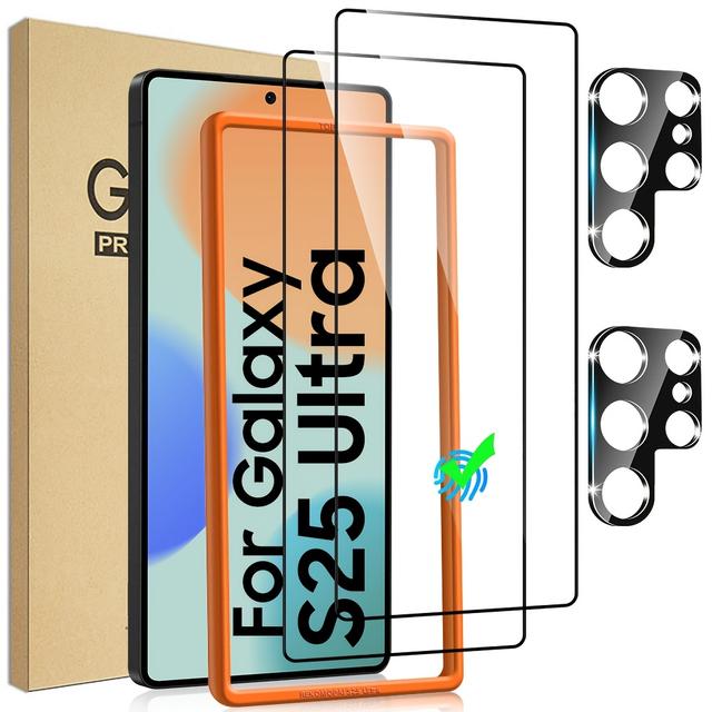 TEMU S25 Ultra Gehärtetes Glas Displayschutz 2 Stk. + 2 Stk. Kameraobjektivschutz, Fingerabdruck-Entriegelung, Kratzfest, Hüllefreundlich, HD-, Einfache Installation