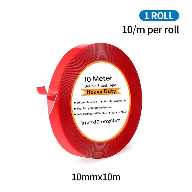 TEMU CILIA 1/2/4 Rollen Rotes Acryl Doppelseitiges Nano-Klebeband, Starke Haftkraft, Transparent Spurlos, Rutschfest Hitzebeständig, 20mm*10m 10mm*10m, Geeignet für Zuhause, Fabrik, Auto