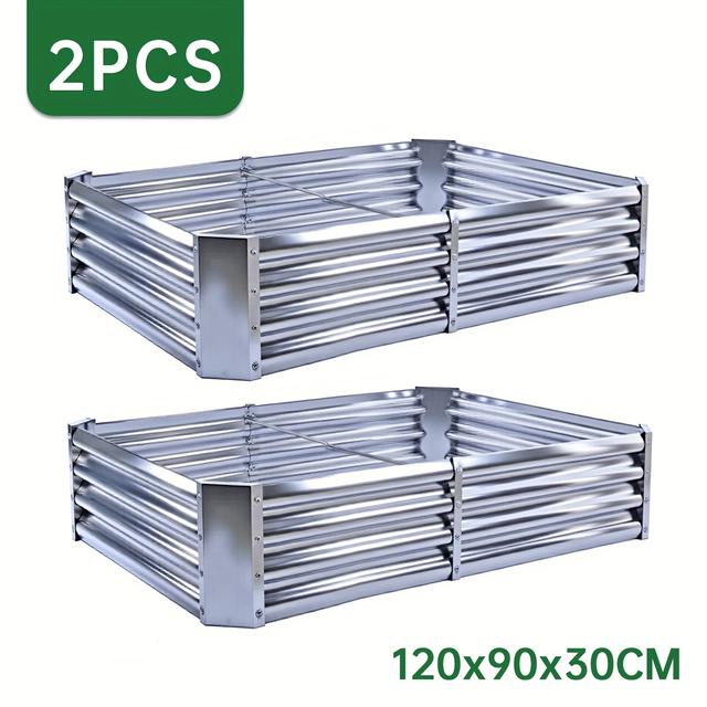 TEMU 2pcs Metal Galvanized Raised Garden Beds, 120x90x30cm Rectangle Steel Planter Boxes For Vegetables Flowers Silver Plant Beds Containers For Patio Gardening Supplies
