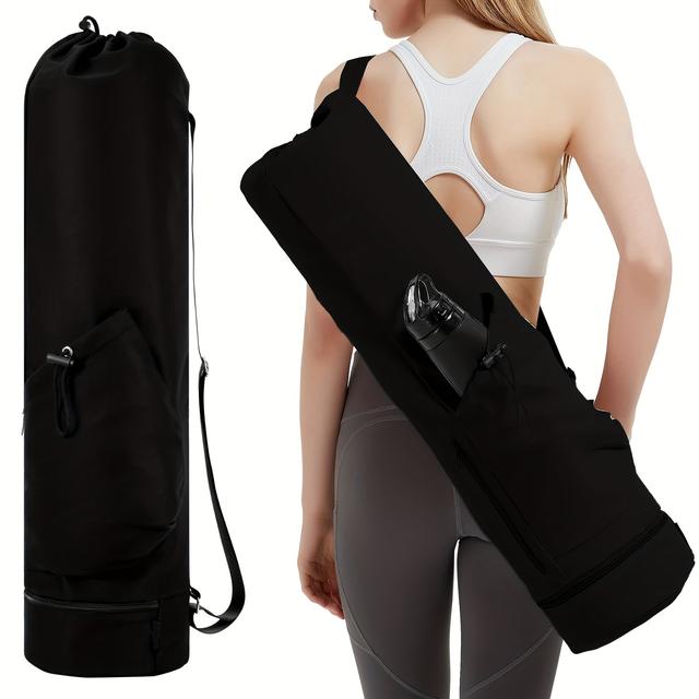 TEMU Versatile Yoga Mat Carrier With Water Bottle Pocket & Bottom Wet Pocket - Durable Oxford Cloth, Multi-functional Storage Bag For Exercise Mats