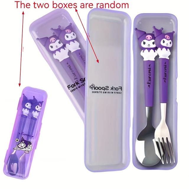 TEMU 1 Set Stainless Steel Cartoon Cutlery, Cute Character Flatware With Case, Fork And Spoon Set For Home, Dorm, Family, Day Camping, Picnic - Kitchen Supplies