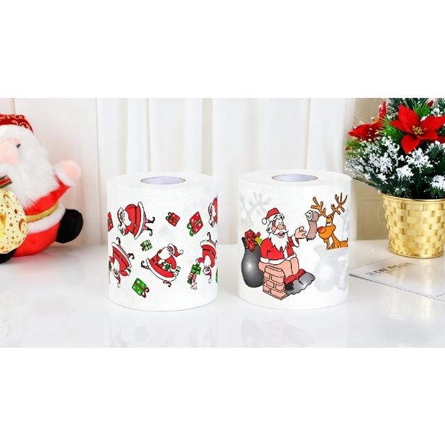 TEMU 2 Rolls Christmas Toilet Paper With Santa Claus Chimney Design - 2-ply Disposable Holiday Bathroom Paper Suitable For Parties, Decorations & Winter Use - Fun Festive Roll (for, Office)