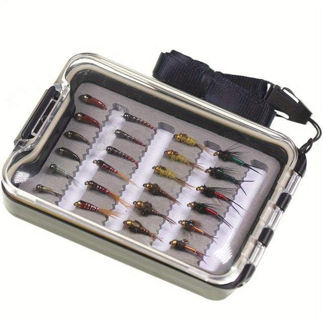 TEMU Premium-Set mit 24 Stück handgefertigte Fliegen zum Angeln, Koffer mit Kupfer-John-Nymphen, Epoxid-Buzzer-Nymphen, -Nymphen und Wolframperlenkopfnymphen für Forellen-, Barsch- und Elritzenangeln