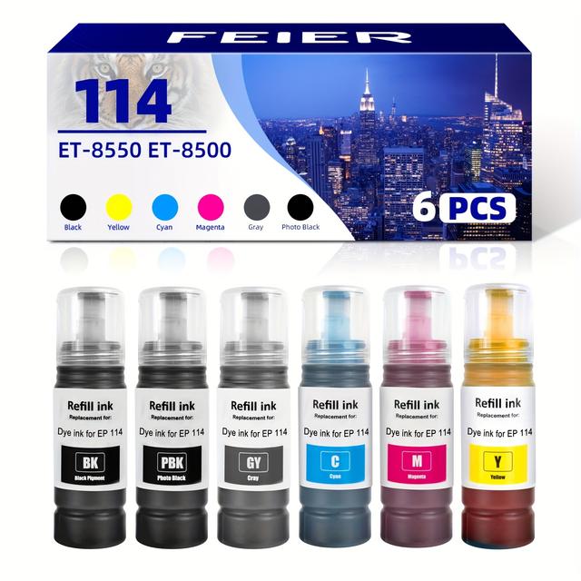 TEMU 114 Encre Compatible avec Epson 114 pour Imprimante ET-8550 ET-8500 Multipack 6 Couleurs (Noir/ Noir Photo/ / Magenta/ Jaune/ )