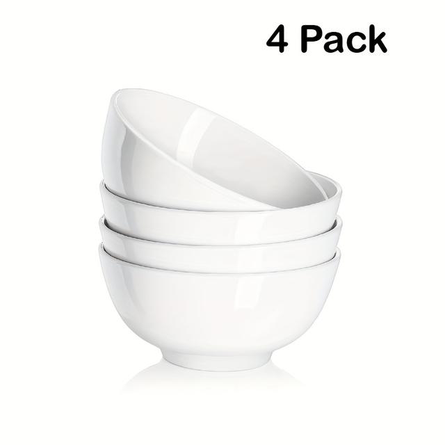 TEMU 4pcs Ceramic Salad Bowl Set, 6-inch White Ceramic Bowl, 22oz, Suitable For Kitchen Soup Bowl, Cereal Bowl, Ramen Bowl, Oatmeal Bowl, Fruit Bowl, Rice Bowl - Dishwasher And Microwave Safe