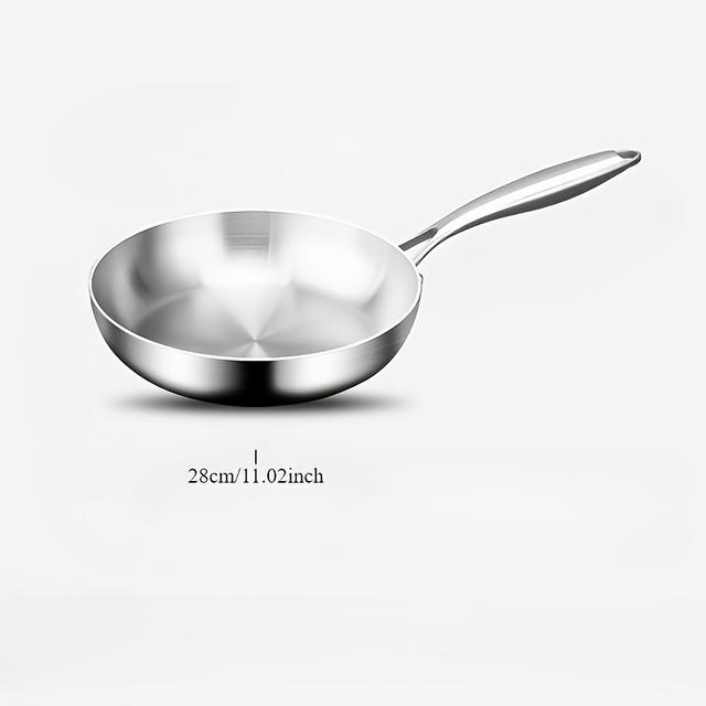 TEMU 헤비듀티 스테인리스 프라이팬 - 논스틱 표면, 가스 및 인덕션 스토브 호환, 균일한 열 분배, 쉬운 세척, 일상 및 전문 주방용 내구성 강화, 슬림 디자인, 품질, 홈 셰프 필수 주방 도구
