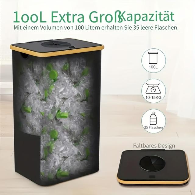 TEMU Tear-resistant Recycling Bin For Bottles & Cans, 600d Oxford Nylon With 1 Laundry Basket + Inner Bag, Washable | 100l Capacity Foldable Indoor Collector, Use