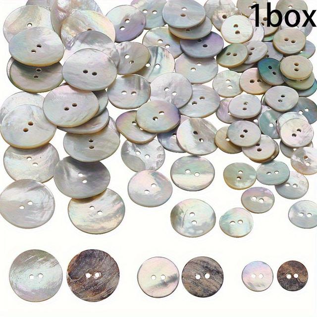 TEMU 100 Stück Muschelknöpfe 3 Größen Muschelrunde Knöpfe 2-Loch-Nähknöpfe Handwerk Muschelknöpfe für Nähhandwerk Kleidung Mäntel Anzüge Stoff Kunst Handwerk Material Kit