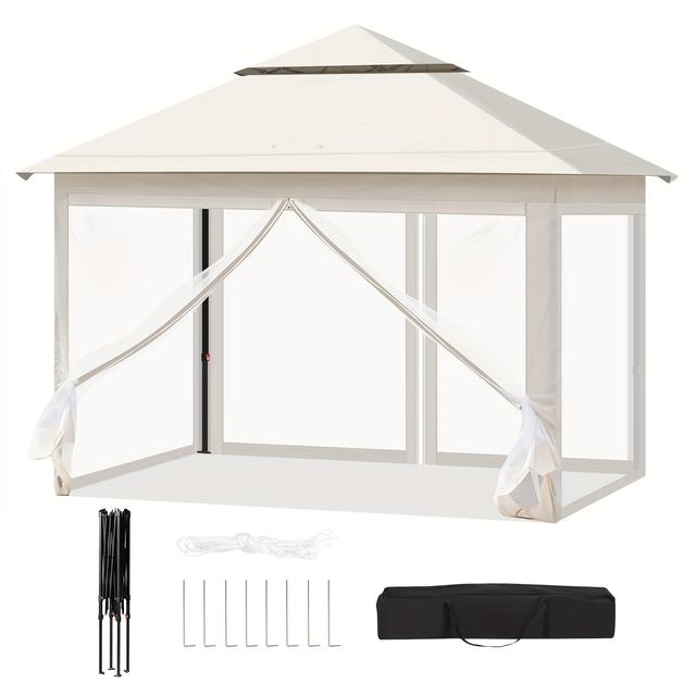 TEMU 1pc Pabellón, Toldo Exterior, Plegable con Mosquitera, 3x3m, Carpa de Camping, Antiviento, Resistente y Duradero, Altura Ajustable, UV-Resistente, Jardín con 4 Paneles , Bolsa de Transporte